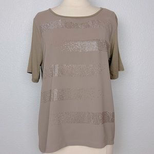 Made In Italy Women's Tan Short Sleeve Studded Embellished Top Size L